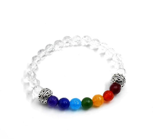 Seven Chakra Stones | Quartz Crystal Stones Stretchable Bracelet for Unisex | 7 Chakra Natural Stone Beads Bracelet for Unisex
