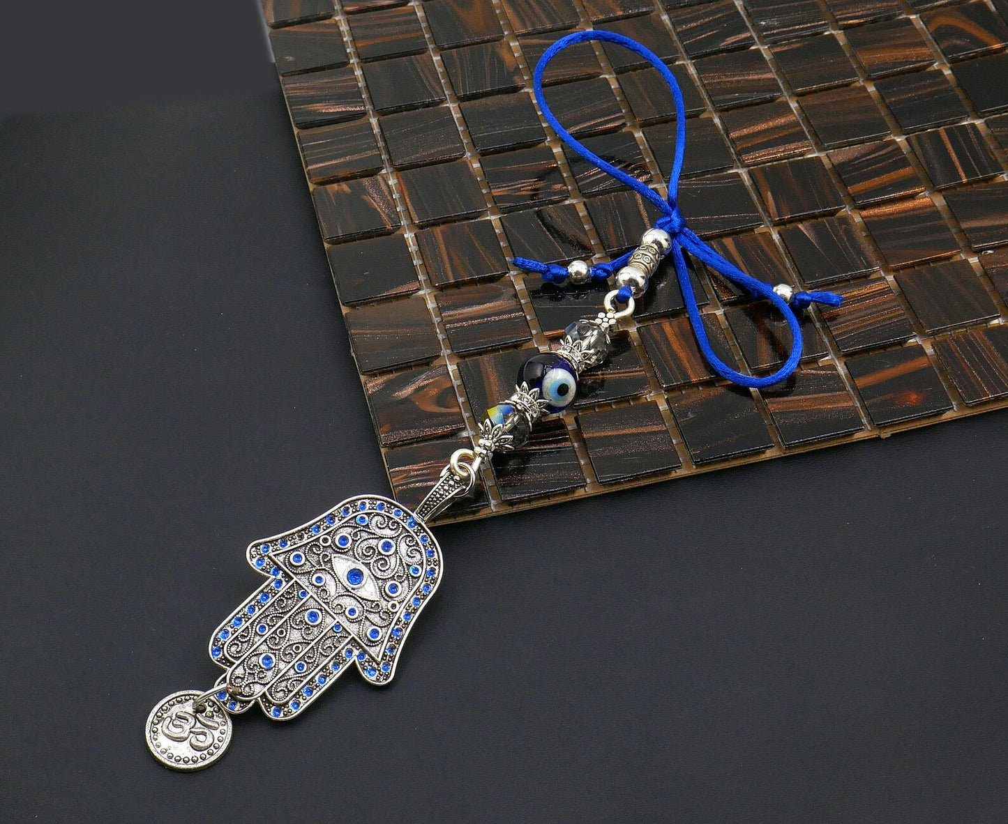 Evil Eye Protection | Hamsa Hand | Hand of Fatima | OM | Glass Bead | Car Rearview Mirror Ornament | Good Luck | Numerology |Positive Vibes