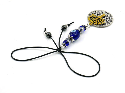 Evil Eye, Evil Eye Protection, Flower of Life & Tree Of Life Car Rear view Mirror Dangler Ornament, Gift For New Driver, Handbag Decoration