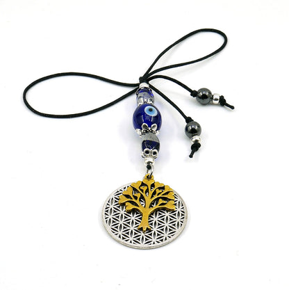 Evil Eye, Evil Eye Protection, Flower of Life & Tree Of Life Car Rear view Mirror Dangler Ornament, Gift For New Driver, Handbag Decoration