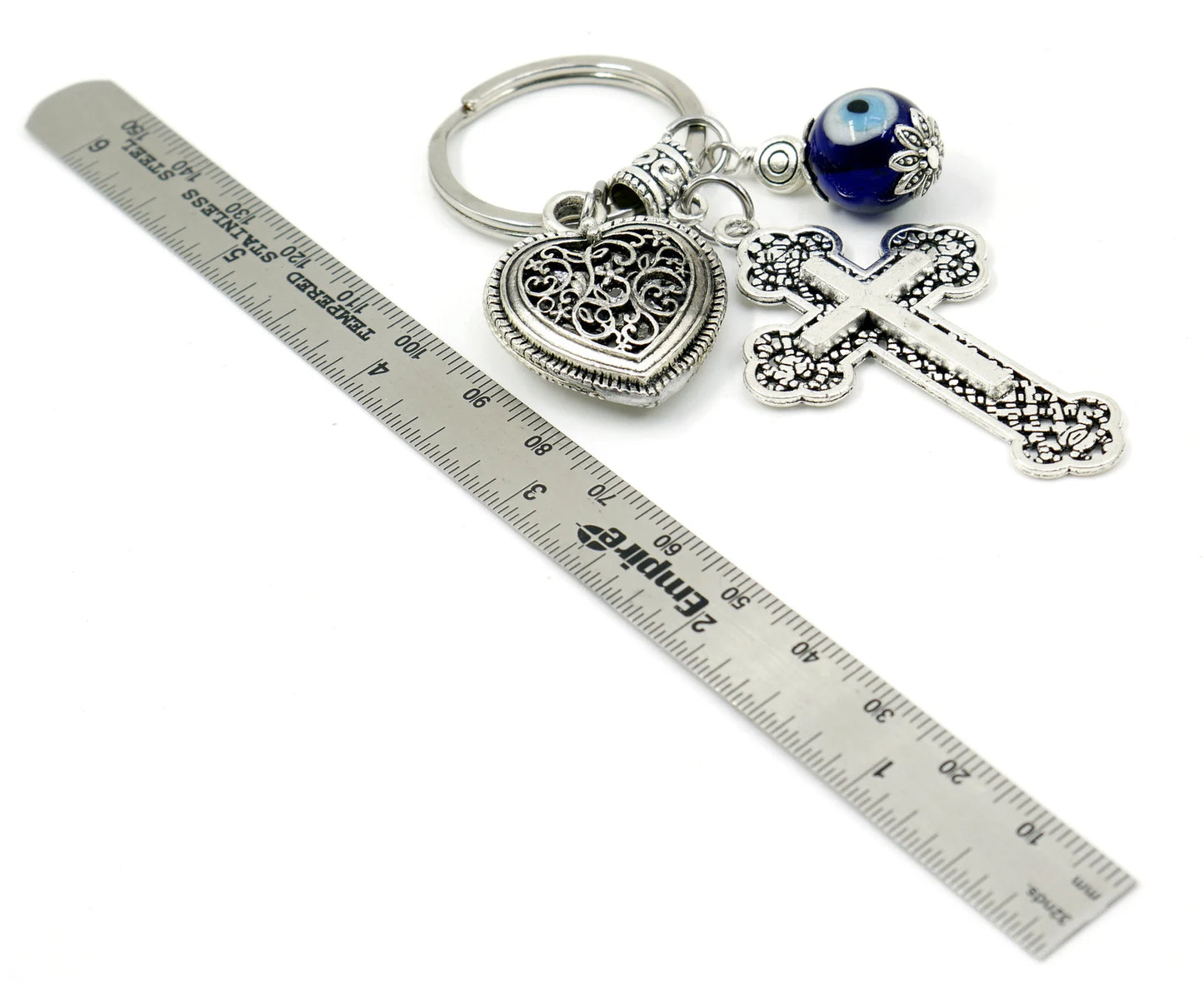 Cross Key Chain | Holy Cross Pendant | Blue Glass Beads | Evil Eye Protection | Cross Key Ring for Protecion | Blessings | Faith | Hope