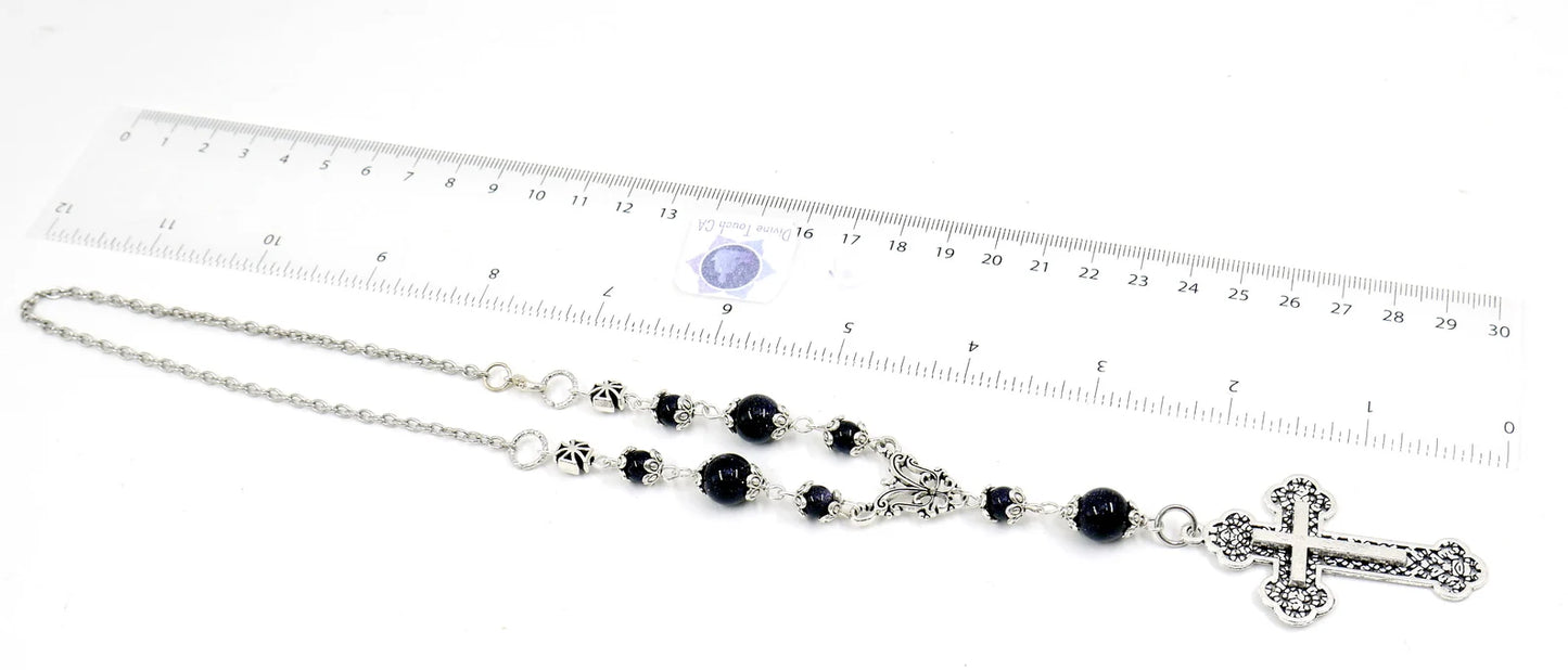 Holy Cross Pendant | Natural Stone Beads | Antique Silver Plated | Car Rearview Mirror Ornament | Blessings | Faith | Hope