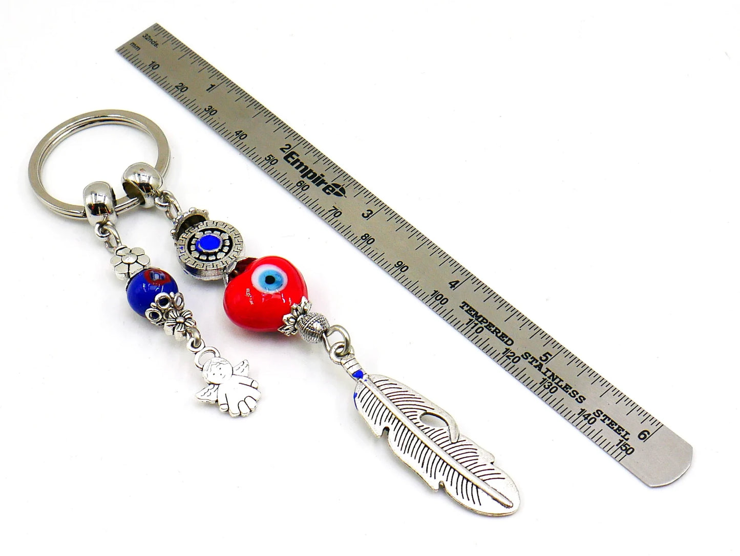 d Evil Eye Protection Angel's Wing & Cute Angel Key Ring, Angel Protection Key Ring