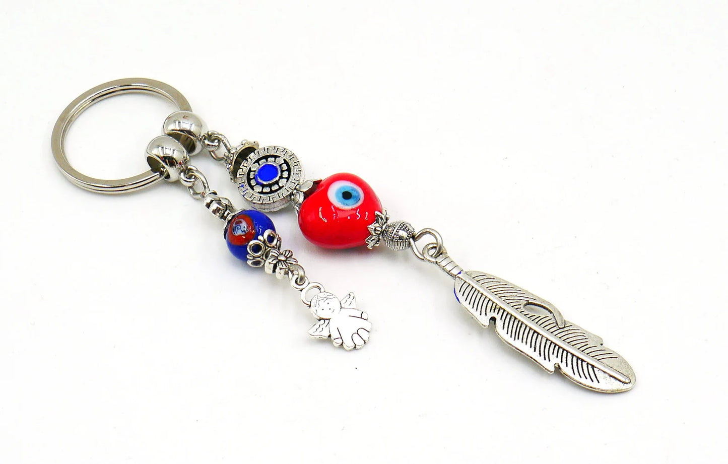 d Evil Eye Protection Angel's Wing & Cute Angel Key Ring, Angel Protection Key Ring