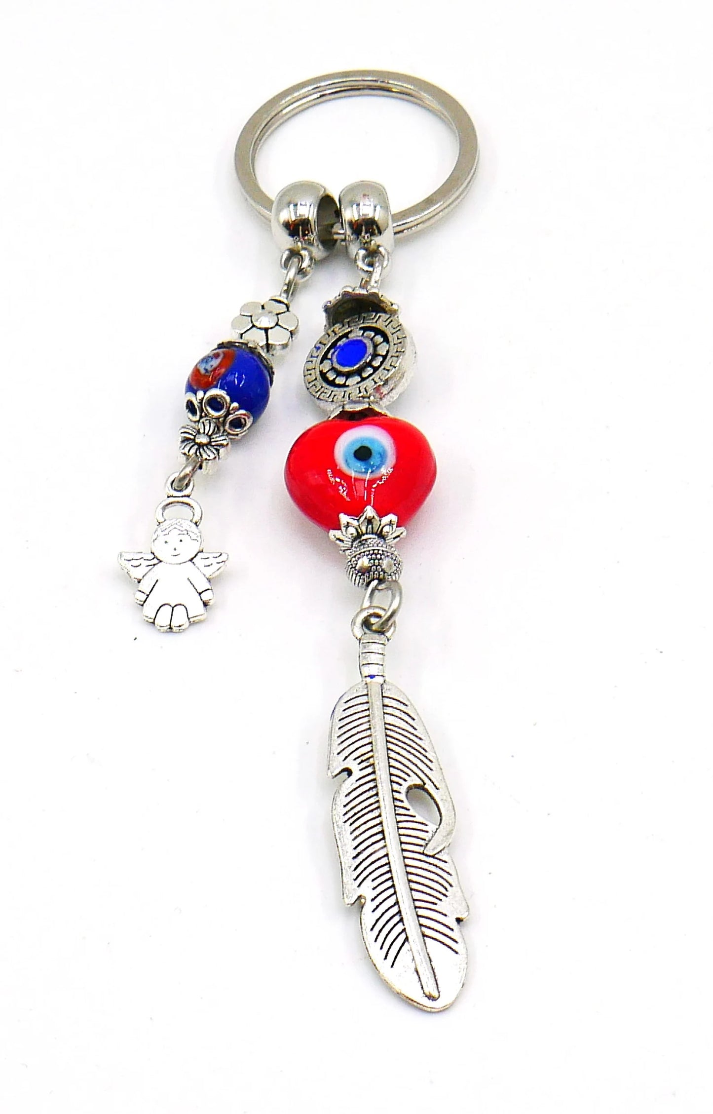 d Evil Eye Protection Angel's Wing & Cute Angel Key Ring, Angel Protection Key Ring