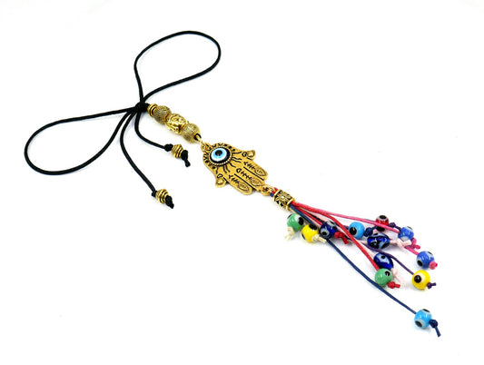 Evil Eye Protection Hamsa Hand Car Charm | Car Rear View Mirror Hanging | Spiritual Car Ornaments Handbag Hanging | Good Luck Good Fortune