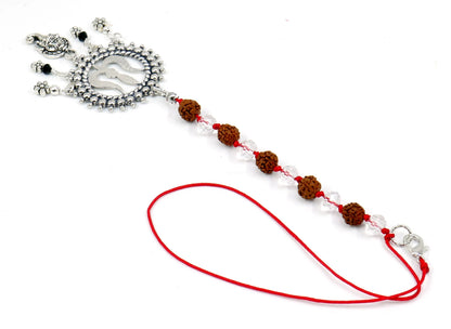 Lord Ganesha & Shiva Trishul Pendant Knotted Rudraksha Clear Crystal Hanging | Car Rearview Mirror Ornament | Good Luck | Positive Vibes