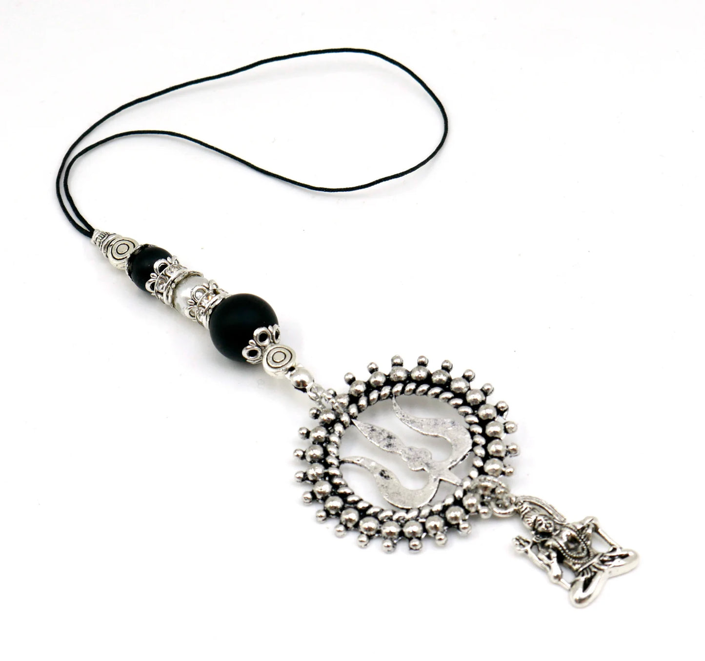 Mahadev Trishul & Shiva Locket Charms Car Hanging, Shiva Trishul Evil Eye Protection Black Evil Eye Protection Natural Black Beads Hanging