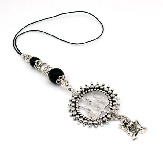 Mahadev Trishul & Shiva Locket Charms Car Hanging, Shiva Trishul Evil Eye Protection Black Evil Eye Protection Natural Black Beads Hanging