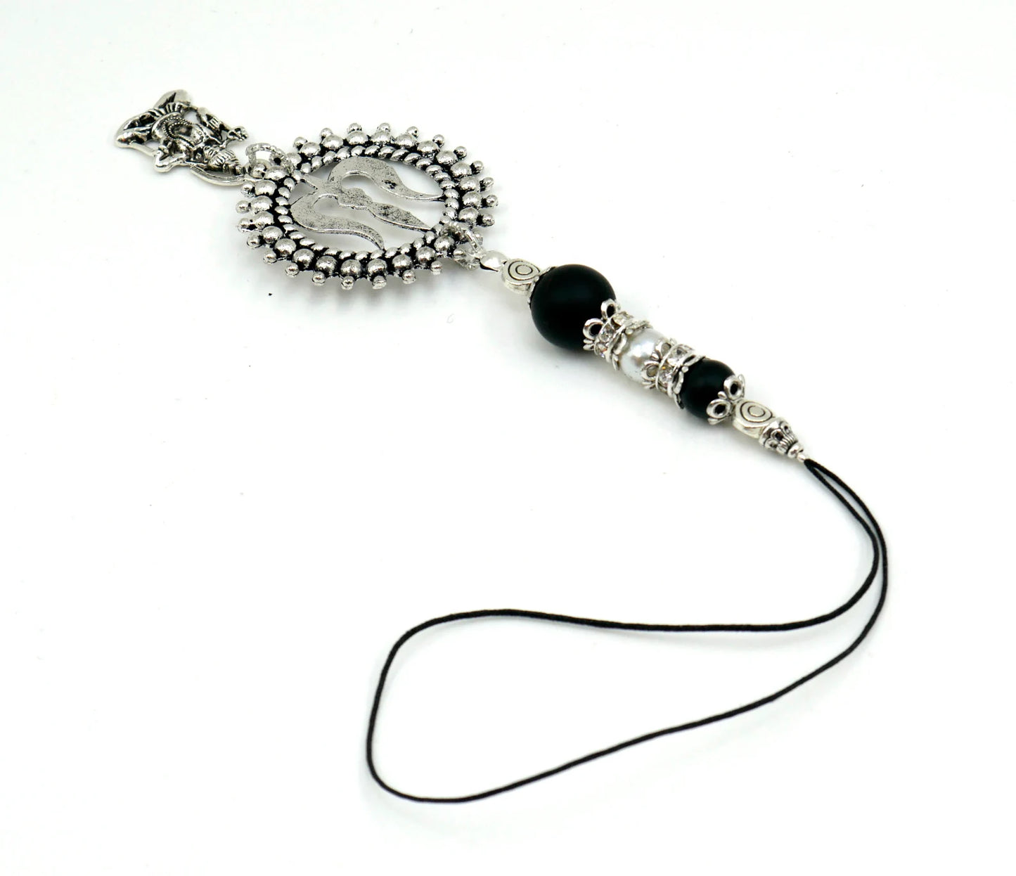 Mahadev Trishul & Shiva Locket Charms Car Hanging, Shiva Trishul Evil Eye Protection Black Evil Eye Protection Natural Black Beads Hanging
