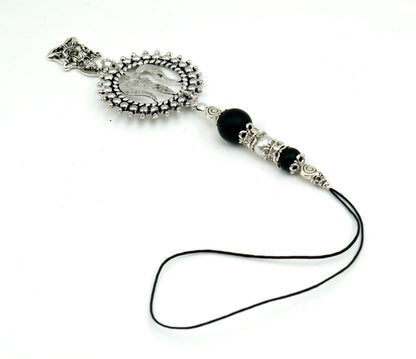 Mahadev Trishul & Shiva Locket Charms Car Hanging, Shiva Trishul Evil Eye Protection Black Evil Eye Protection Natural Black Beads Hanging