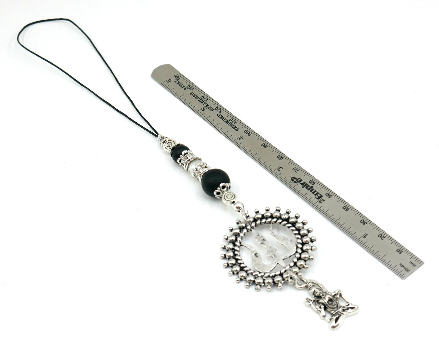 Mahadev Trishul & Shiva Locket Charms Car Hanging, Shiva Trishul Evil Eye Protection Black Evil Eye Protection Natural Black Beads Hanging