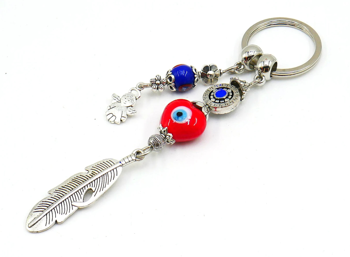 d Evil Eye Protection Angel's Wing & Cute Angel Key Ring, Angel Protection Key Ring
