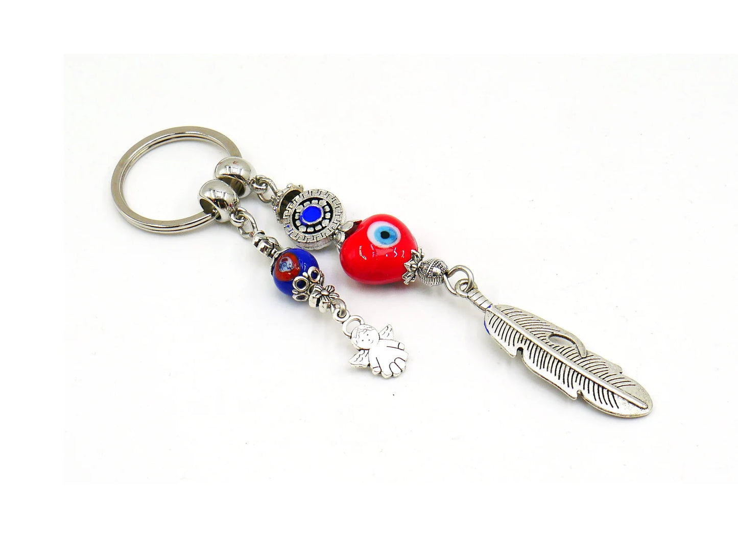 d Evil Eye Protection Angel's Wing & Cute Angel Key Ring, Angel Protection Key Ring