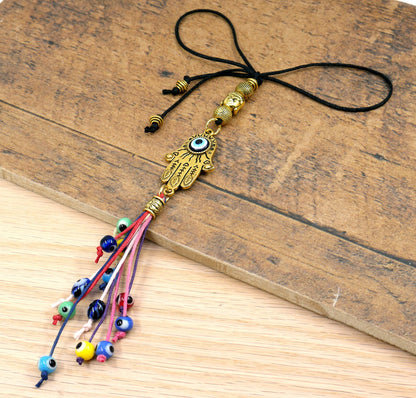 Evil Eye Protection Hamsa Hand Car Charm | Car Rear View Mirror Hanging | Spiritual Car Ornaments Handbag Hanging | Good Luck Good Fortune