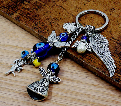 Angel, Guardian & Fairy Evil Eye Protection Key Ring, Good Luck Angel/Guardian Protection Key Ring,New Car/New Home Protection Gifting Idea