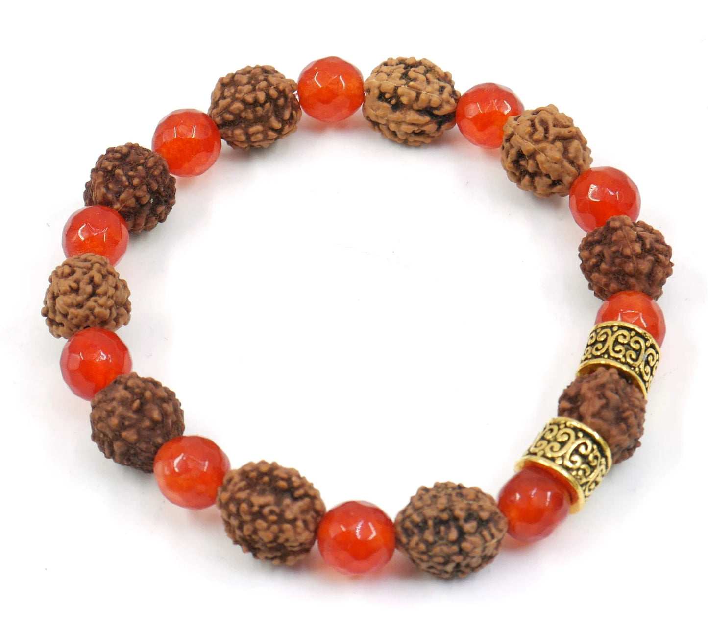 Rudraksha | Agate Stone | 5 Face Rudraksha & 8mm Agate Beads Stretchable Bracelet for Unisex | Sacral Chakra Healing
