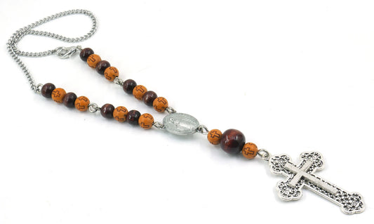 Holy Cross Pendant | Natural Wooden & Acrylic Cross Bead Hanging | Car Rearview Mirror Ornament | Blessings | Faith | Hope