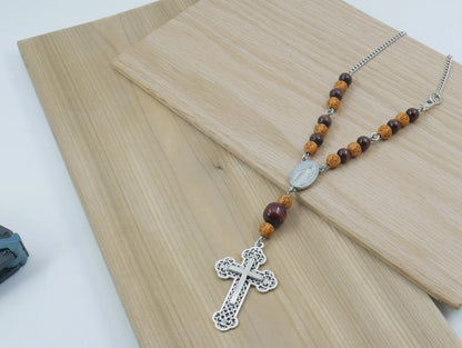Holy Cross Pendant | Natural Wooden & Acrylic Cross Bead Hanging | Car Rearview Mirror Ornament | Blessings | Faith | Hope