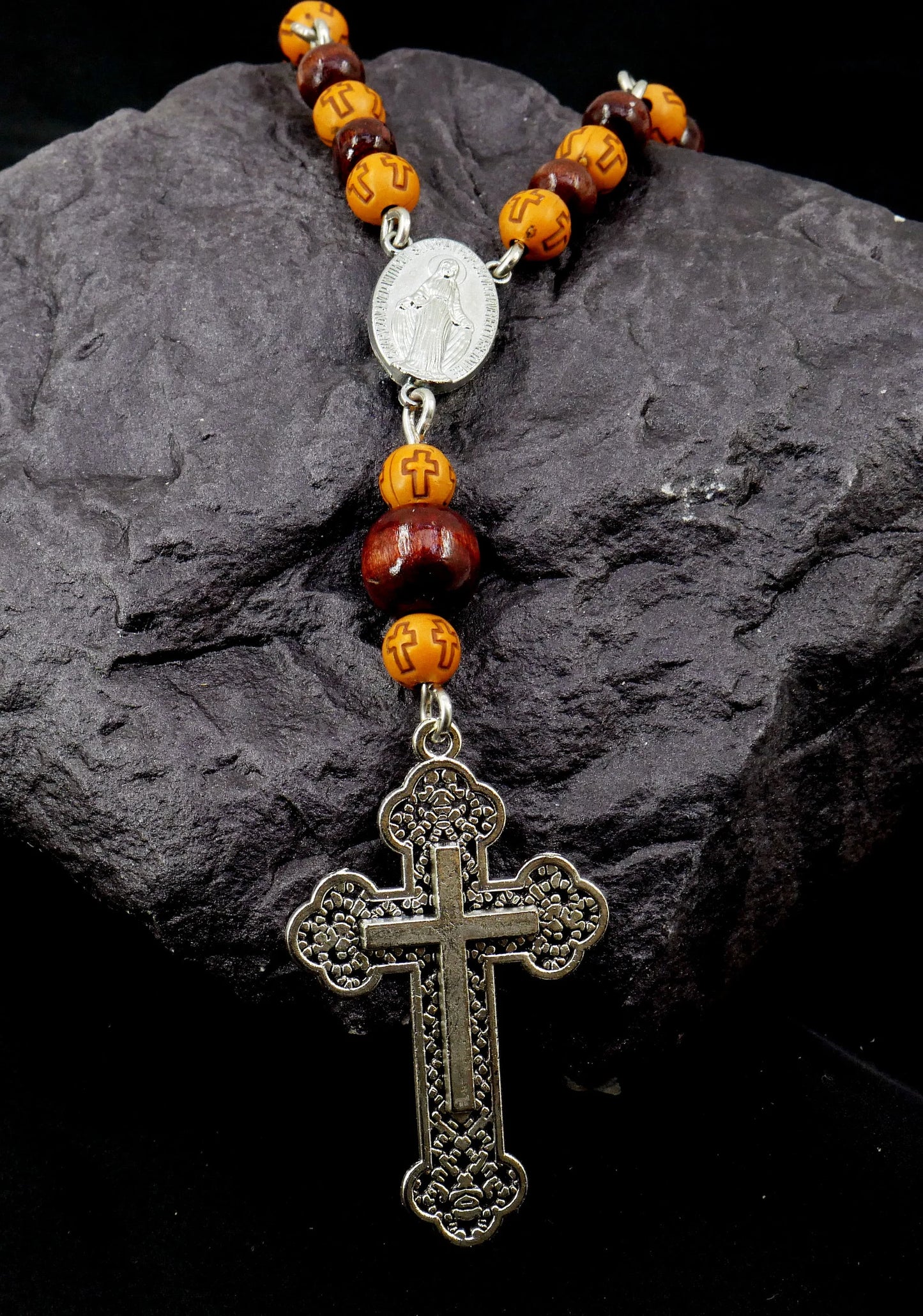 Holy Cross Pendant | Natural Wooden & Acrylic Cross Bead Hanging | Car Rearview Mirror Ornament | Blessings | Faith | Hope