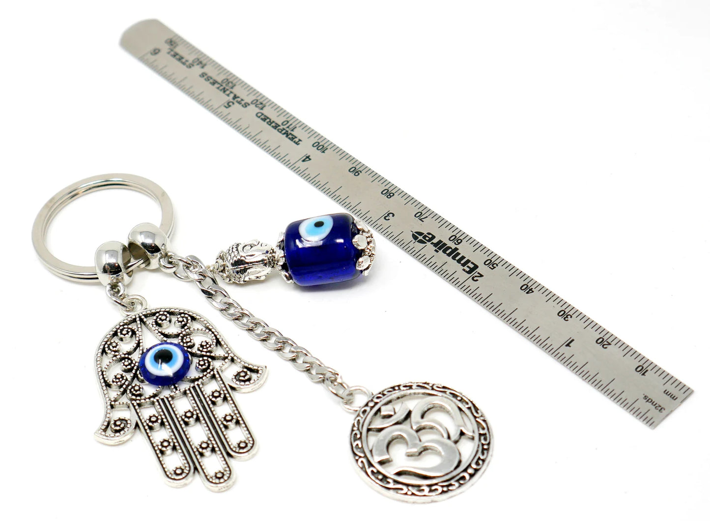 Hamsa Hand, Om Buddha & Hamsa Evil Eye Protection Key Ring, Hand of God Protection Key Ring