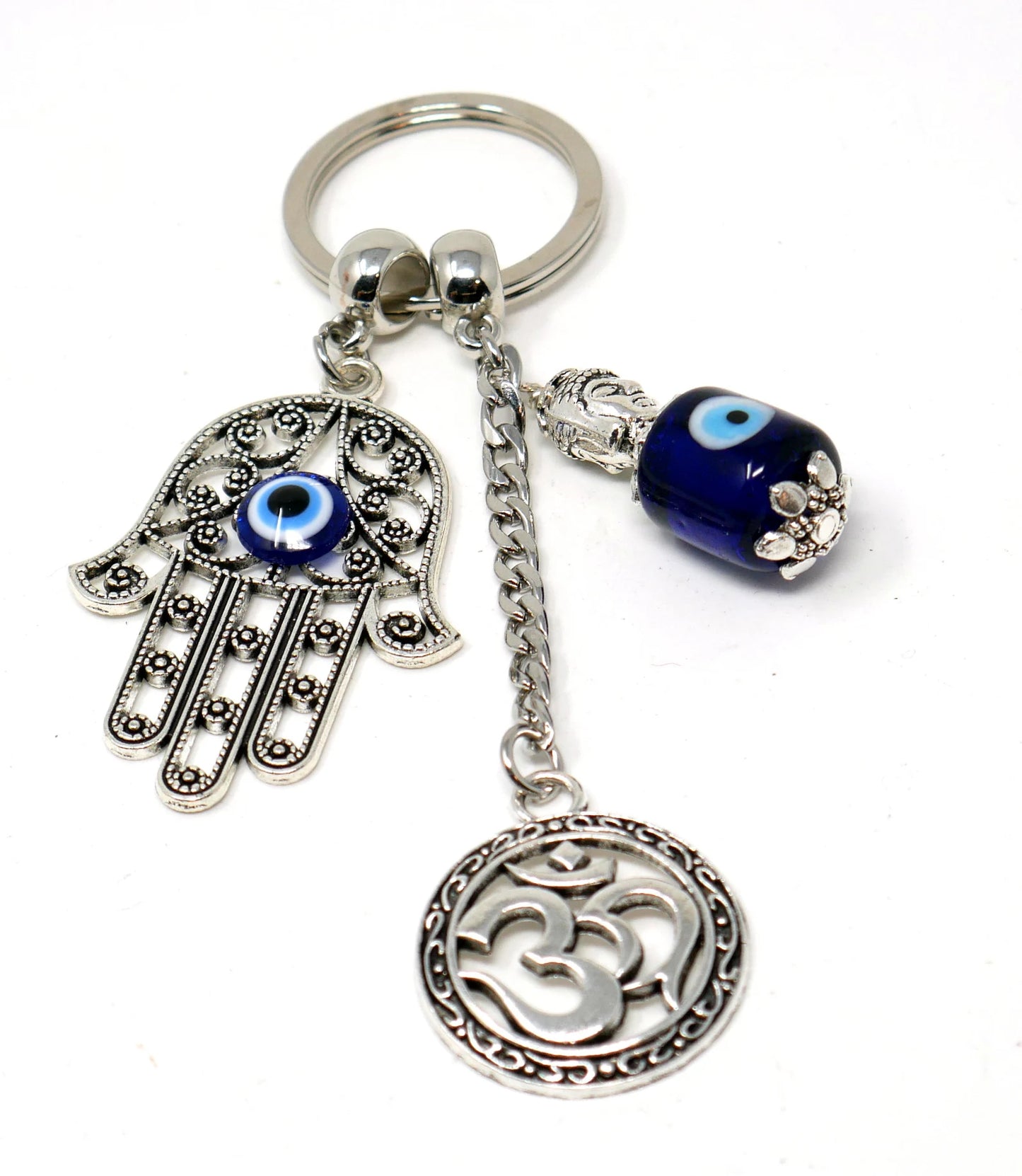 Hamsa Hand, Om Buddha & Hamsa Evil Eye Protection Key Ring, Hand of God Protection Key Ring