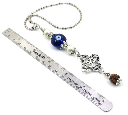OM & Lord Shiva Evil Eye Protection Car Rear View Mirror Ornament-Evil Eye Protection Handbag Hanging-Good Luck and Protection Car Charms