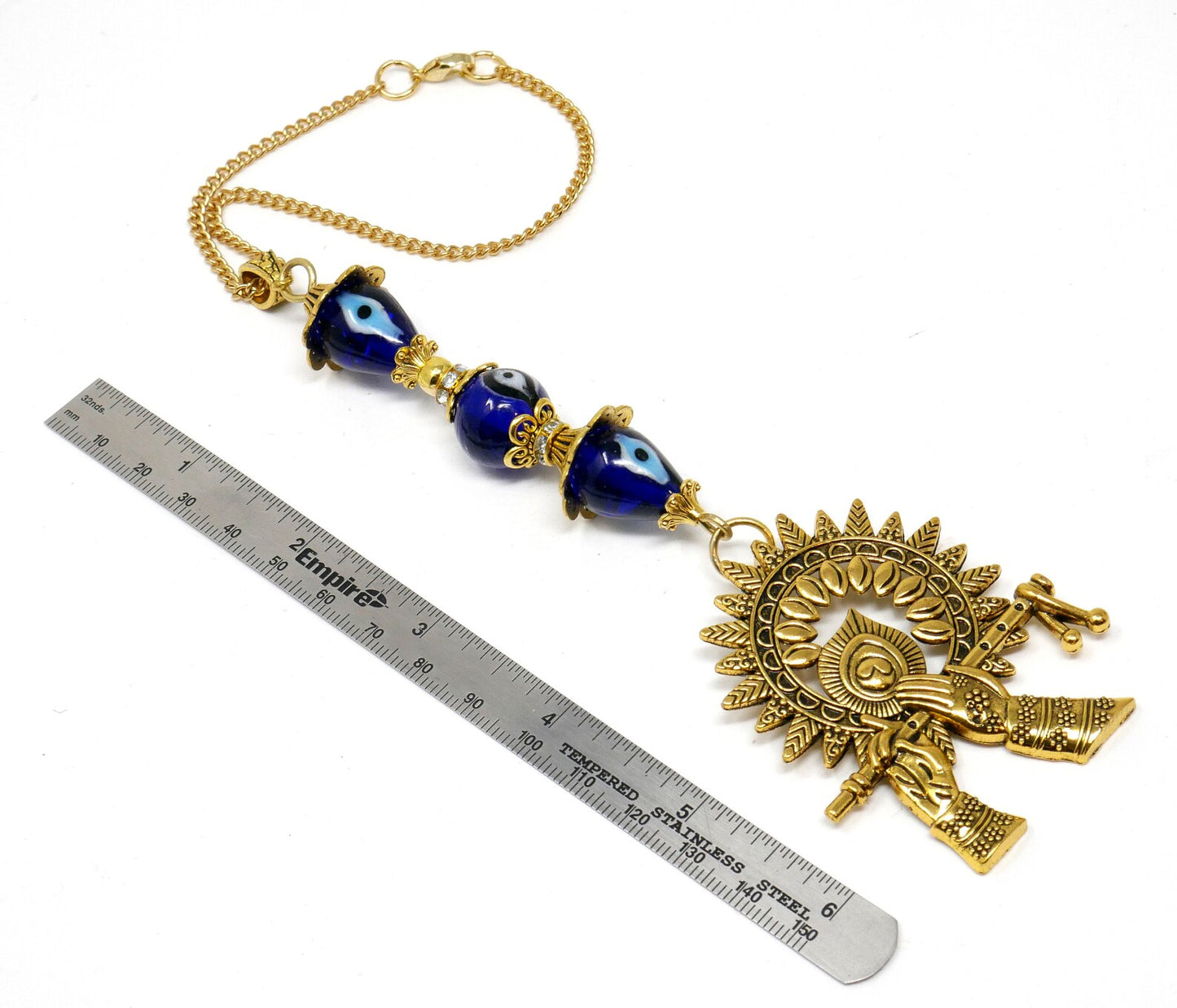 Lord Krishna Playing Flute Evil Eye Protection Hanging, Lord Krishna , Kanha with flute Blessings and Protection Amulet, Hindu God Pendant