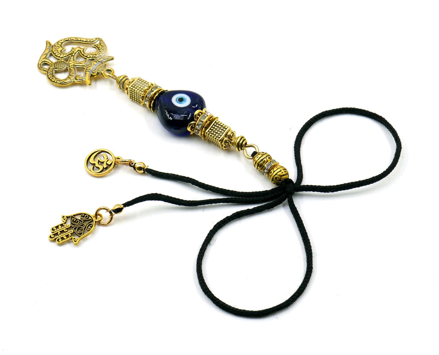 OM | Evil Eye Protection | Antique Gold Plated | Car Rearview Mirror Ornament | Good Luck | Positive Vibes | Positive Vibrations