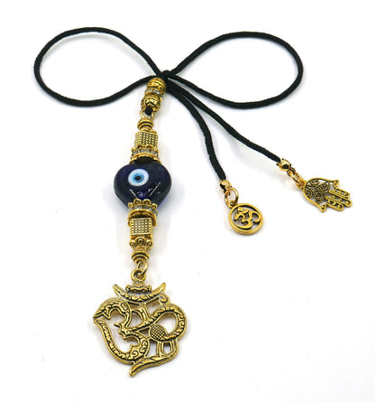 OM | Evil Eye Protection | Antique Gold Plated | Car Rearview Mirror Ornament | Good Luck | Positive Vibes | Positive Vibrations