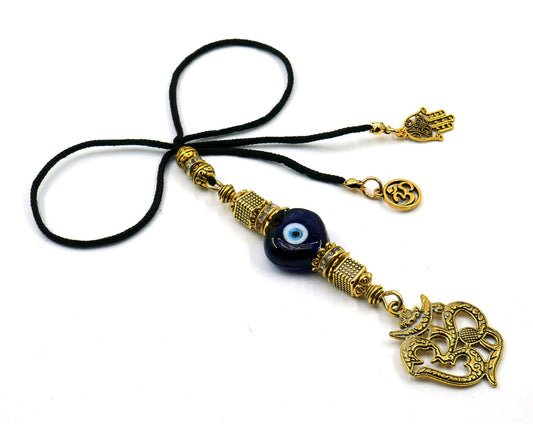 OM | Evil Eye Protection | Antique Gold Plated | Car Rearview Mirror Ornament | Good Luck | Positive Vibes | Positive Vibrations