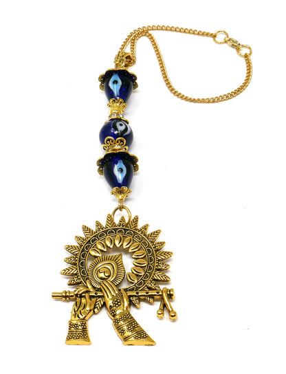 Lord Krishna Playing Flute Evil Eye Protection Hanging, Lord Krishna , Kanha with flute Blessings and Protection Amulet, Hindu God Pendant
