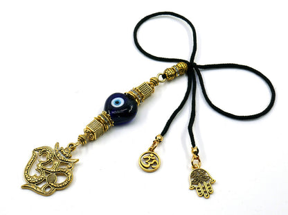 OM | Evil Eye Protection | Antique Gold Plated | Car Rearview Mirror Ornament | Good Luck | Positive Vibes | Positive Vibrations