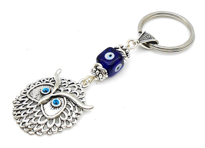 Owl | Evil Eye Protection | Car Mirror Charm Ornament | Lucky Owl Key Ring for Good Luck | Positive Vibes | Intuition Power | Inner Wisdom