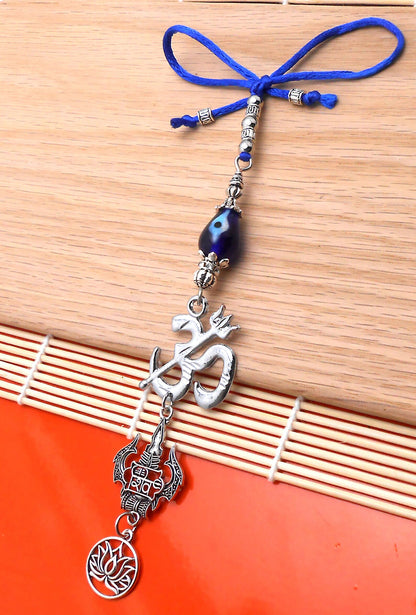 Lord Shiva Trishul and Damroo Pendant Evil Eye Hanging-Lord Shiva Trishul-Mahadev Trishul Pendant-Fabulous Antique Silver Door Knob Hanging