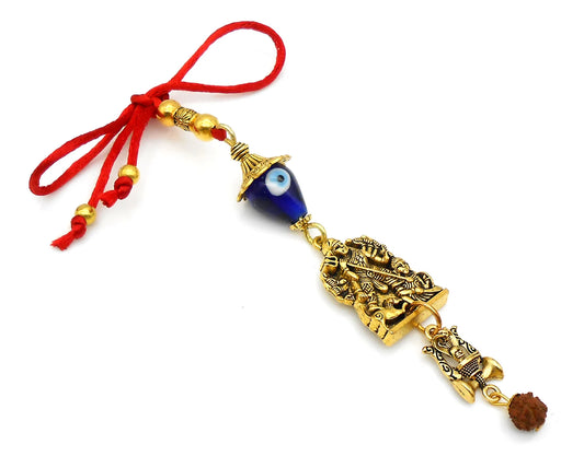 Durga, Hindu Goddess Durga & Shiva Evil Eye Protection Car Rear View Mirror Hanging-India Goddess Durga and Shiva Key Ring and Home Office