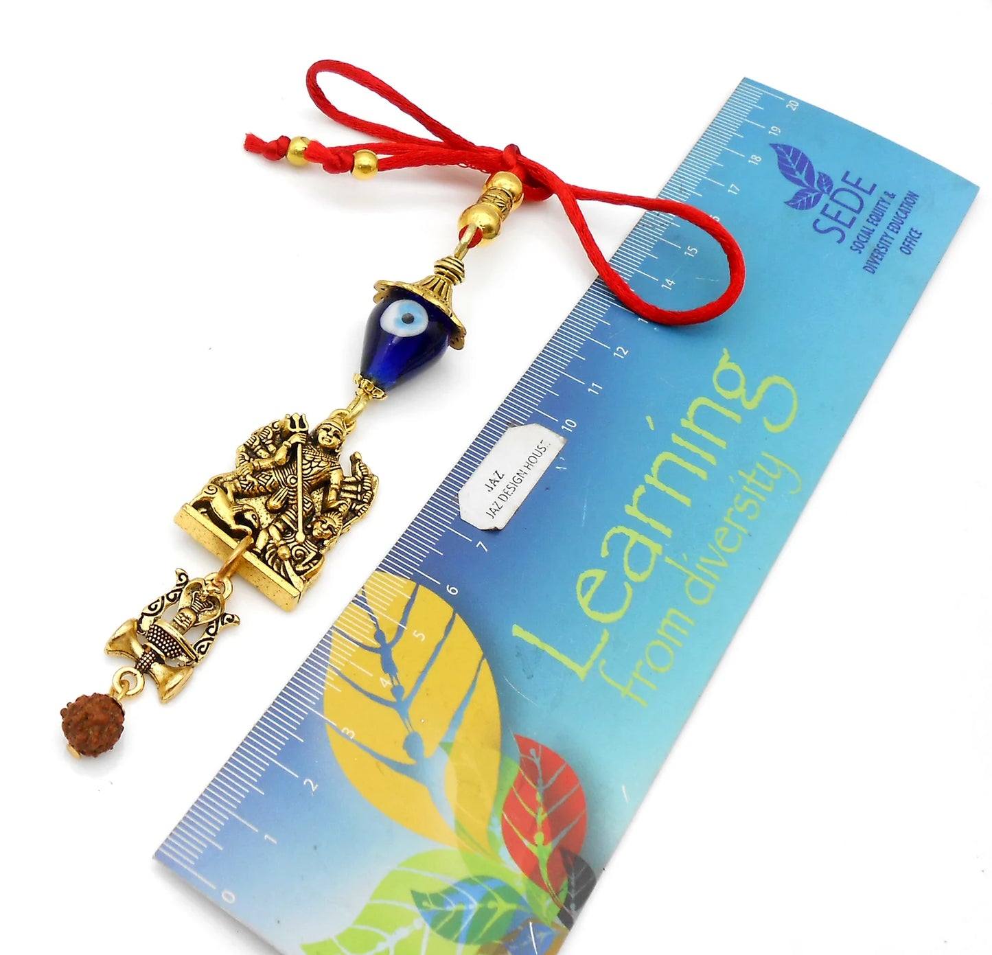 Durga, Hindu Goddess Durga & Shiva Evil Eye Protection Car Rear View Mirror Hanging-India Goddess Durga and Shiva Key Ring and Home Office
