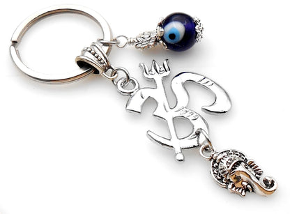 Evil Eye Protection Lord Ganesha & OM Key Ring/ Key Chain For Car, Office, Business, Work Place and Sweet Home-Negative Energies Protection