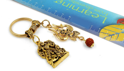 Durga, Hindu Goddess Durga & Shiva Evil Eye Protection Car Rear View Mirror Hanging-India Goddess Durga and Shiva Key Ring and Home Office