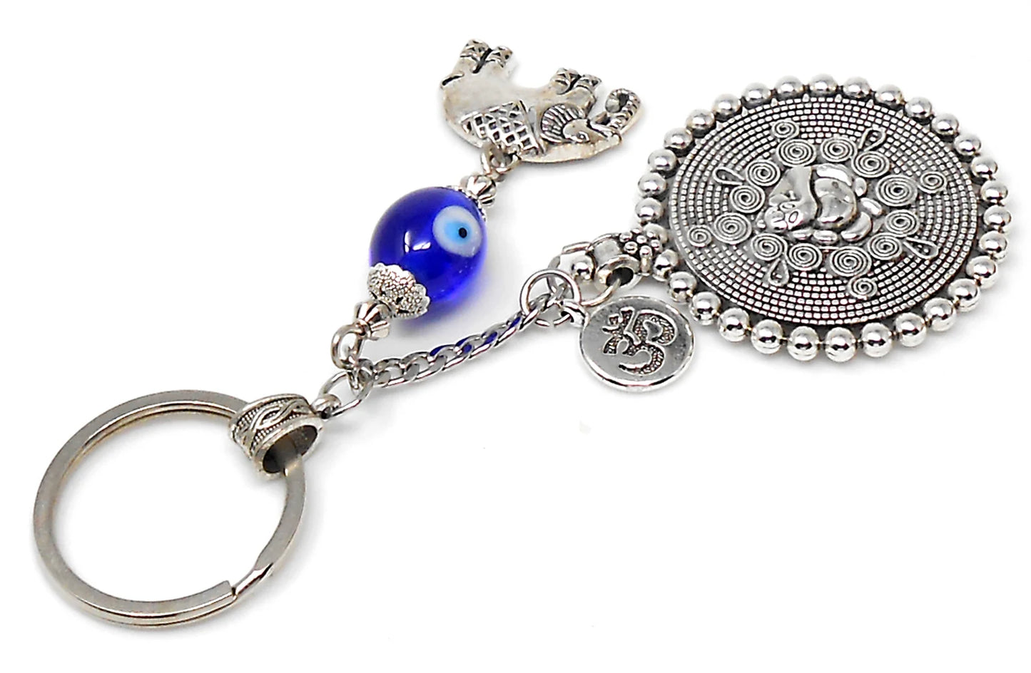 Divine Lord Ganesha with Lucky Elephant Evil Eye Key Ring-Buri Nazar-Buri Drishti for Home/Car/Office/Business-Negative Vibes Protection