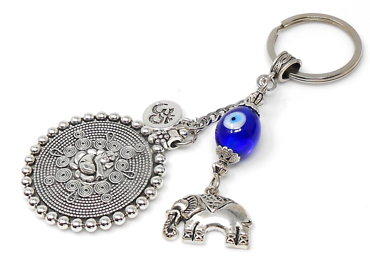 Divine Lord Ganesha with Lucky Elephant Evil Eye Key Ring-Buri Nazar-Buri Drishti for Home/Car/Office/Business-Negative Vibes Protection