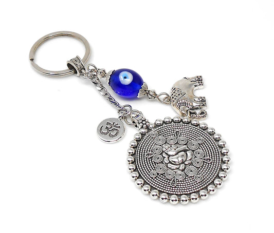 Divine Lord Ganesha with Lucky Elephant Evil Eye Key Ring-Buri Nazar-Buri Drishti for Home/Car/Office/Business-Negative Vibes Protection