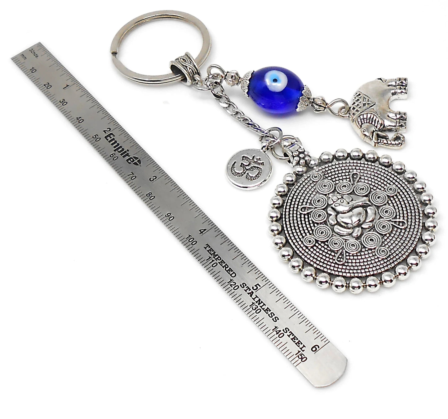 Divine Lord Ganesha with Lucky Elephant Evil Eye Key Ring-Buri Nazar-Buri Drishti for Home/Car/Office/Business-Negative Vibes Protection