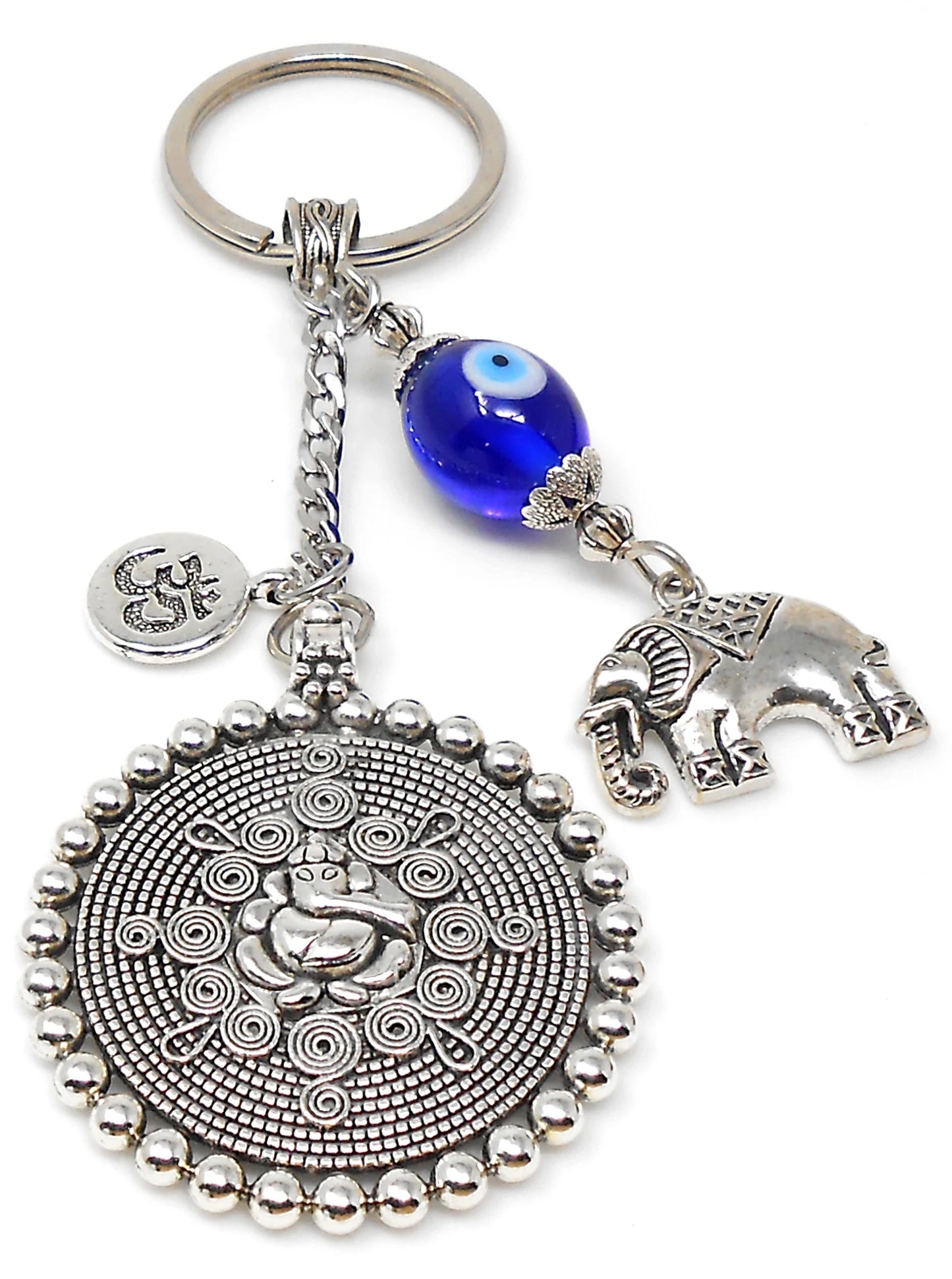 Divine Lord Ganesha with Lucky Elephant Evil Eye Key Ring-Buri Nazar-Buri Drishti for Home/Car/Office/Business-Negative Vibes Protection