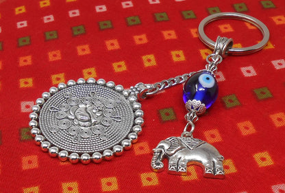 Divine Lord Ganesha with Lucky Elephant Evil Eye Key Ring-Buri Nazar-Buri Drishti for Home/Car/Office/Business-Negative Vibes Protection