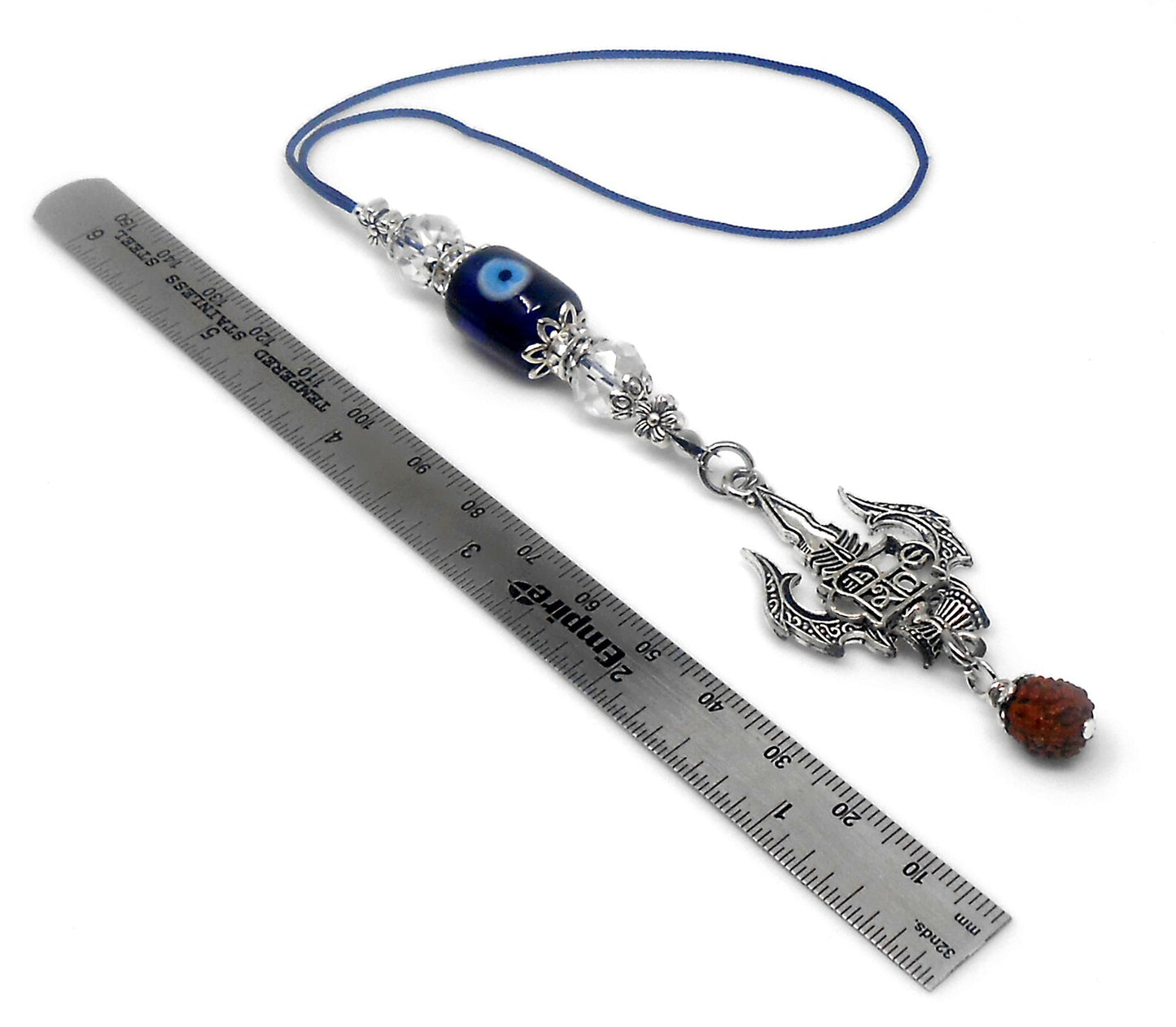 Lord Shiva Trishul Damroo & Rudraksha Evil Eye Hanging-Lord Shiva Trishul-Mahadev Trishul Pendant-Fabulous Antique Silver Door Knob Hanging