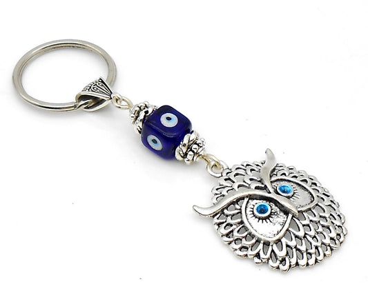 Owl | Evil Eye Protection | Car Mirror Charm Ornament | Lucky Owl Key Ring for Good Luck | Positive Vibes | Intuition Power | Inner Wisdom