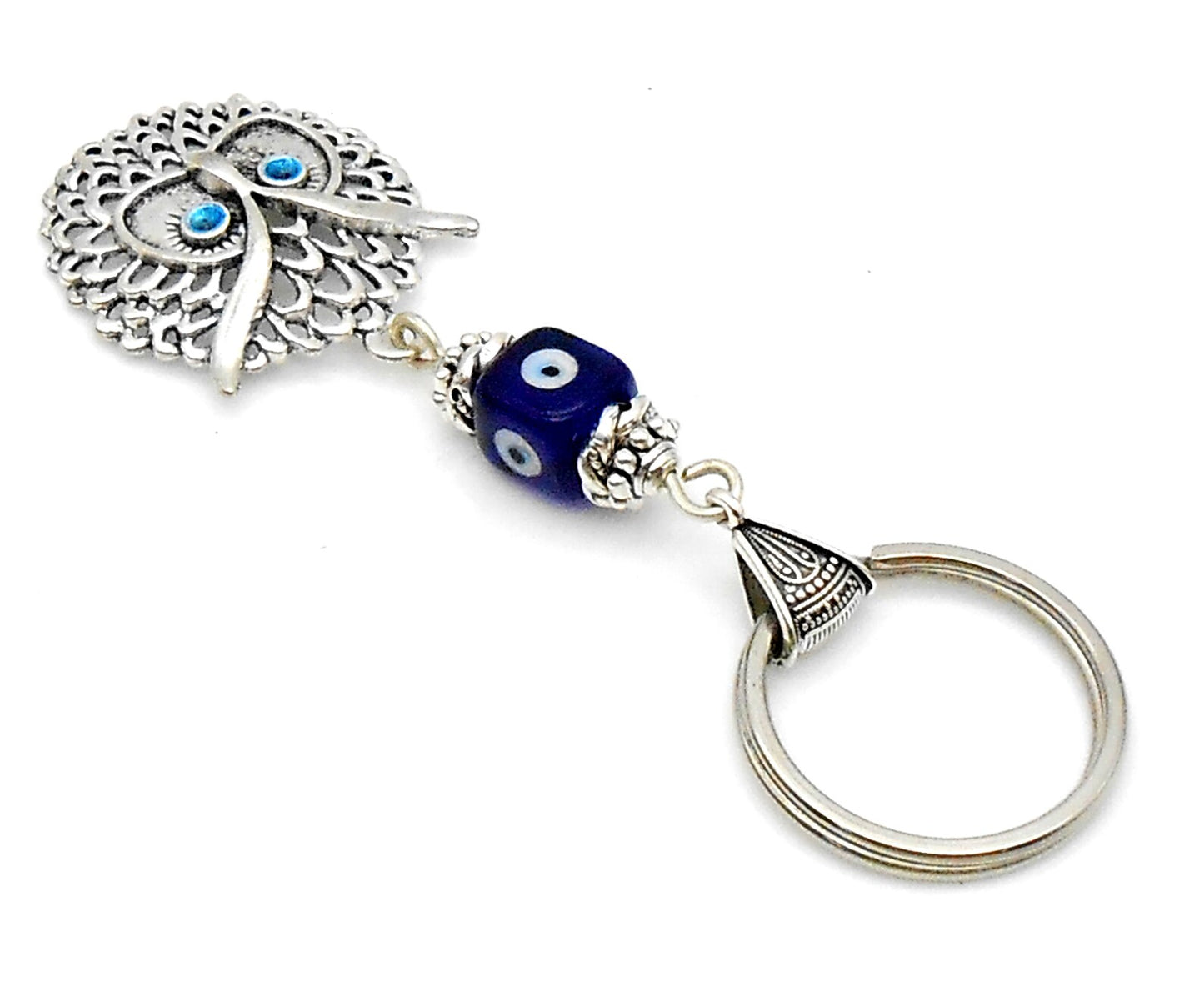 Owl | Evil Eye Protection | Car Mirror Charm Ornament | Lucky Owl Key Ring for Good Luck | Positive Vibes | Intuition Power | Inner Wisdom