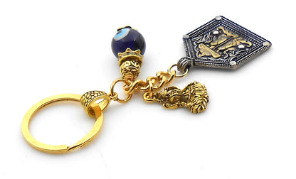 Evil Eye Protection, Spiritual Goddess Charan Paduka Pendant & Maa Laxmi Charm Key Ring, Hindu Goddess of Wealth Lakshmi Holy Charan Paduka
