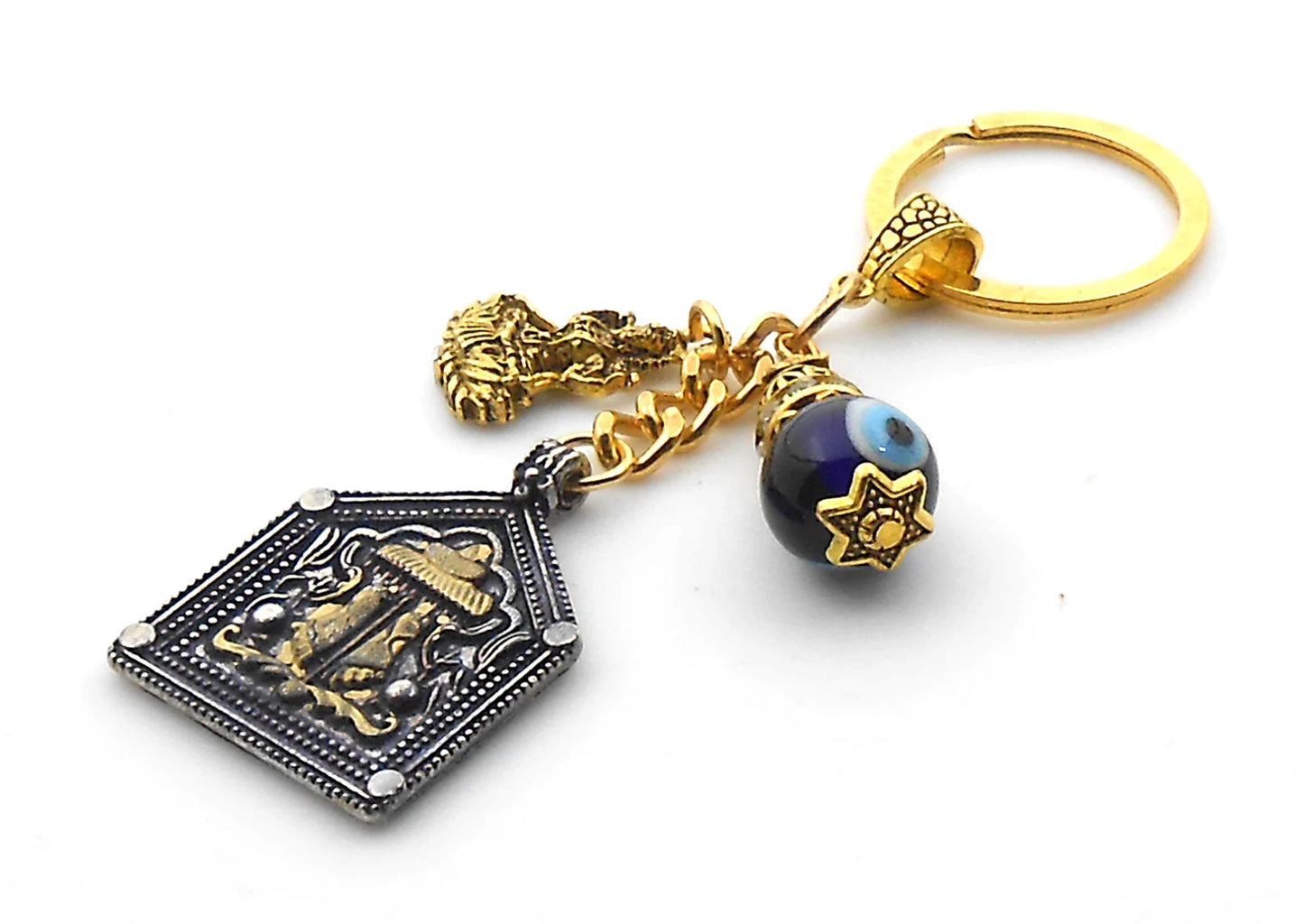 Evil Eye Protection, Spiritual Goddess Charan Paduka Pendant & Maa Laxmi Charm Key Ring, Hindu Goddess of Wealth Lakshmi Holy Charan Paduka